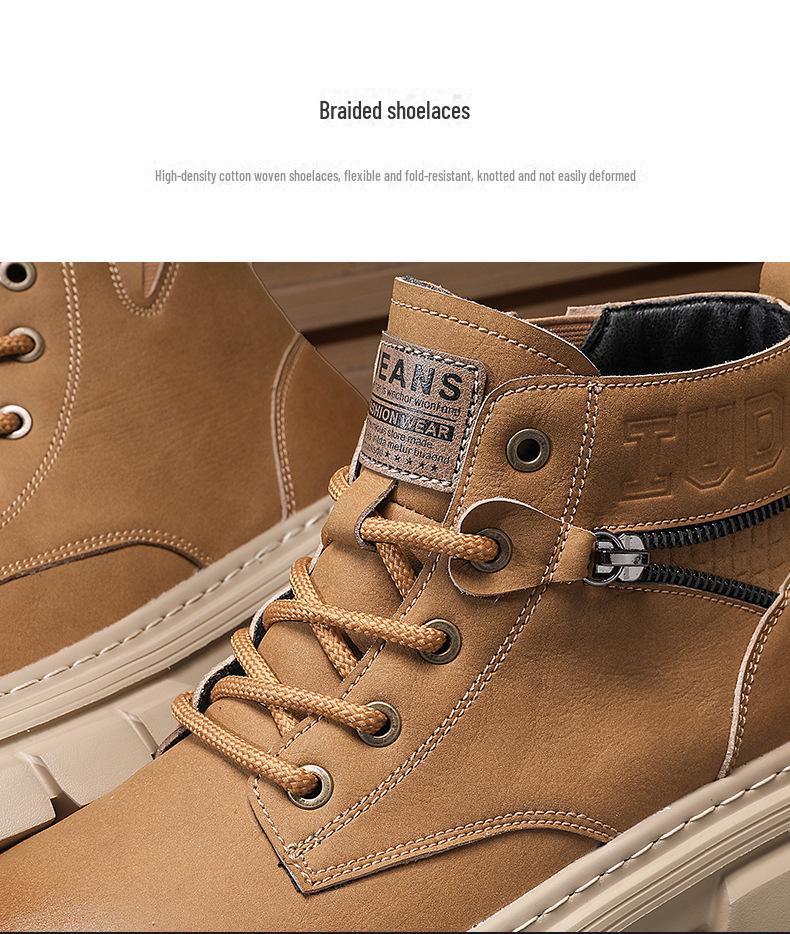 Men's 2024 Autumn/Winter High-Top Martin Boots - British-Style, Thick-Soled, Retro Work Boots with Soft Leather and Sole.