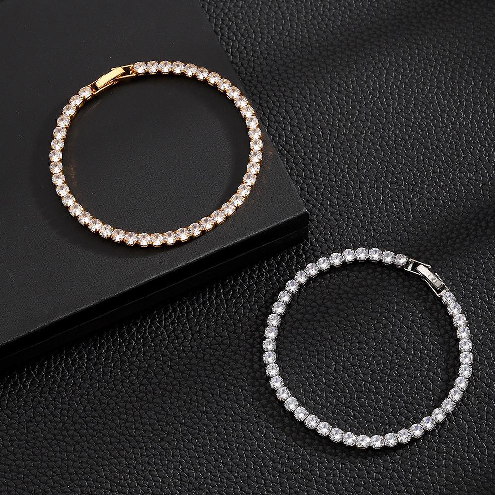 Unisex Hip Hop 4mm Zircon Necklace with Joker Diamond Chain Row Zinc Alloy Personality Tennischain Fashion Chain Link Bracelets