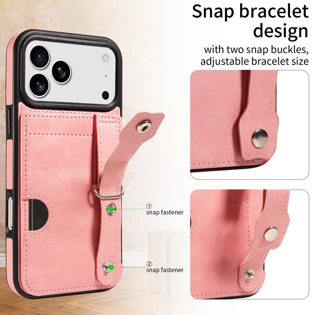 Cards Solt WristBand Wallet Leather Case For iPhone 17 Pro Max 16 Plus 15 14 13 12 11 Shockproof Slim Snap Bracelet Bag Cover