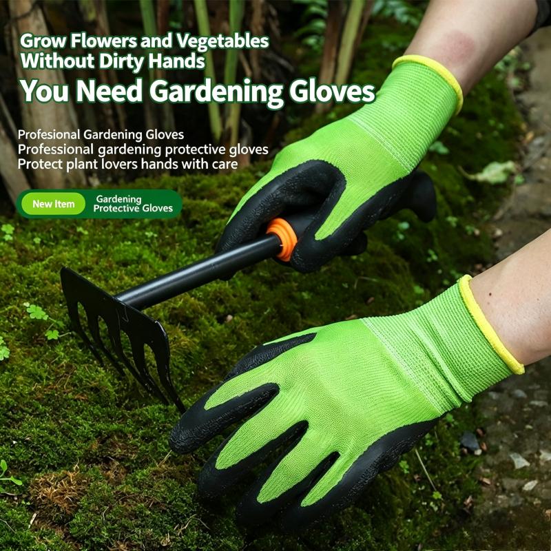 Garden Work Gloves Non Slip Rubber Coated Protective Gloves For Planting Pruning Gardening Work