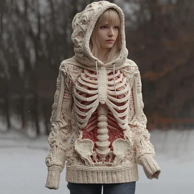 Womens Cozy Oversized Hooded Sweater With 3D Christmas Snowman Print Soft Knit Pullover Winter