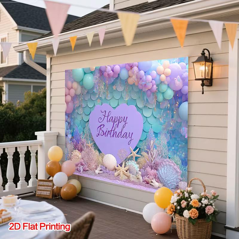 2D Underwater Mermaid Birthday Photography Backdrop Kids Party Decoration Background Cloth