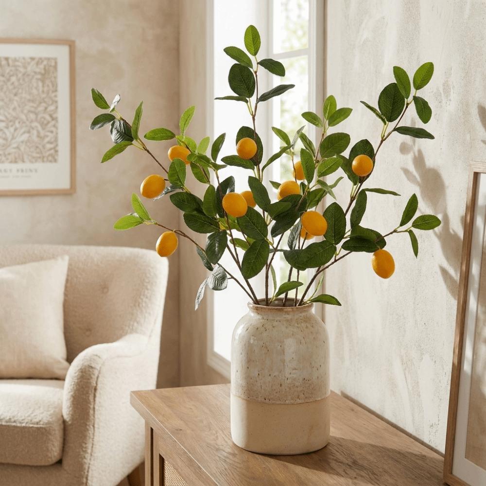 Real Touch 3 Forked Lemon Branches Realistic Artificial Plant Flower Arrangement Bedroom