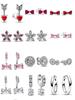 New 925 Silver Red Pink Bow, Golden Snowflakes, Earrings Suitable For Women's Holiday Exquisite Charm Jewelry Gifts