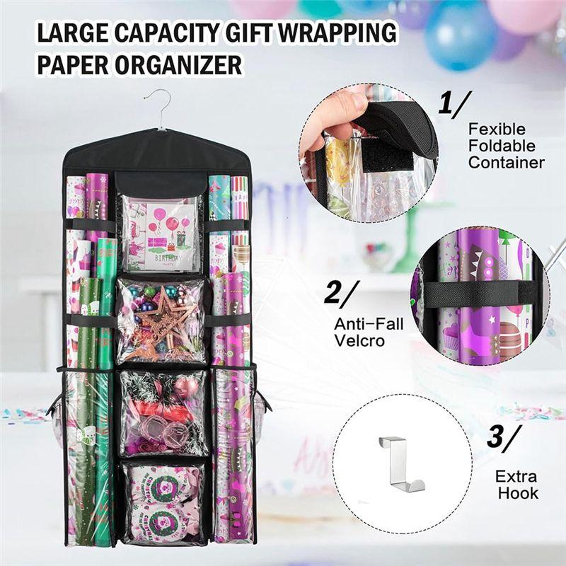 ABIY Double-Sided Wrapping Paper Storage-Organizer-Hanging Gift Wrap Over Door Storage Container
