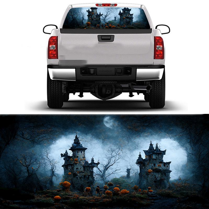 Halloween Car Rear Windshield Decal Vinyl Waterproof Car Sticker Truck Rear Window Decal Universal Perforated Vinyl Graphic