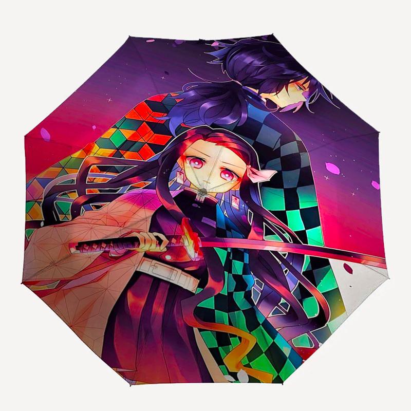 1pc Outdoor Umbrella with Demon Slayer Design - Automatic Opening/Closing, Portable 3-Fold Design, 8-Bone Iron Frame - Perfect Gift for Fans, Tra
