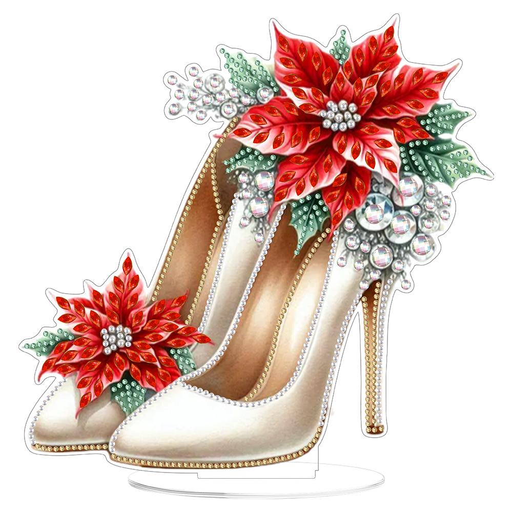 2D/Flat Christmas High Heels DIY Acrylic Diamond Painting Tabletop Ornaments Kit Desktop Diamond Art Kits for Adults Beginner