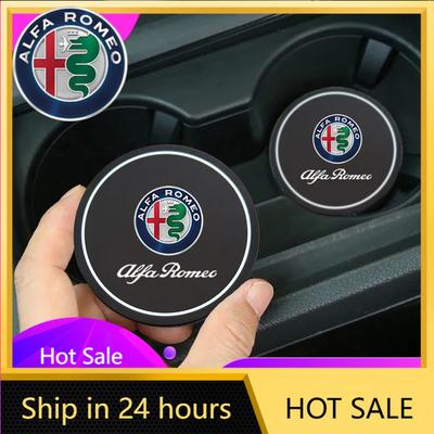 Car Stickers For Alfa Romeo 2Pcs Car Coasters Water Cup Slots Non-Slip Mat Waterproof Drink Pad For Alfa Romeo Giulia Stelvio Gi