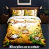 Gnome Theme Custom Text Or Name 3Pcs Bedding Set,1 Flat Sheet & 2 Pillowcases Personalized Home Bedding