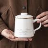 Lamb Fat Jade Tea Cup with Gold Accents: Elegant Porcelain Water Separator & Filter - Perfect Gift for Tea Brewing (Includes Gift Box)