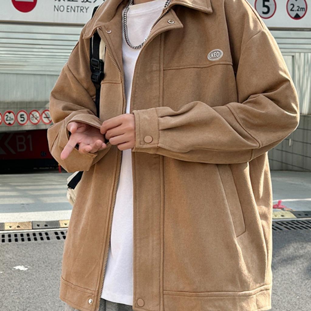 Spring and autumn deerskin velvet jacket men's solid color versatile trendy brand casual ruffian handsome trendy youth locomotive sports jacket