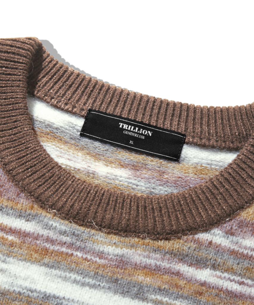 TRILLION Washable Multi-Color Gradient Crewneck Knit_Brown