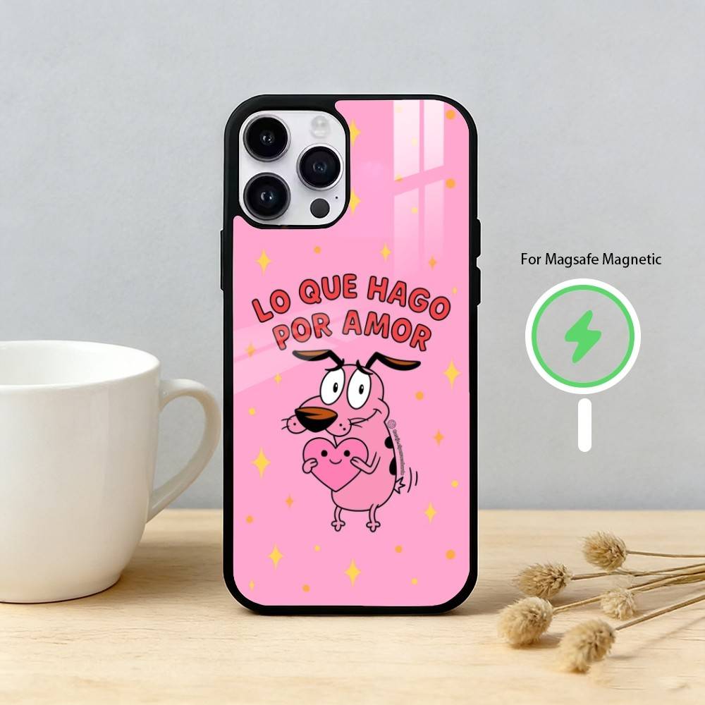 Cartoon C-COURAGE The C-Cowardly D-Dog Phone Case For iPhone 17 16 15 14 13 12 Pro Max Plus for Mirror Wireless Magnetic Cover
