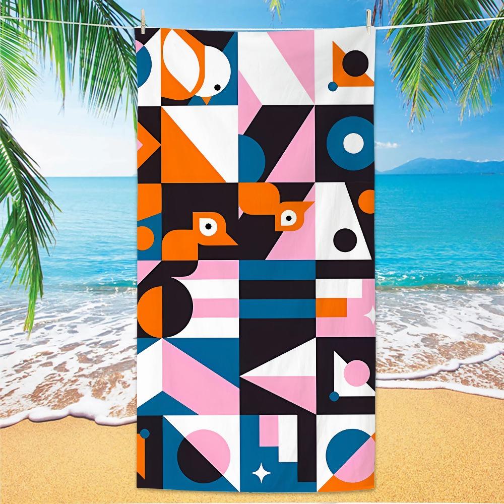Abstract Geometric Pattern Polyester Beach Towel Bauhaus Style Quick Dry Sand Free Bath Towel for Summer Pool Travel Vacation