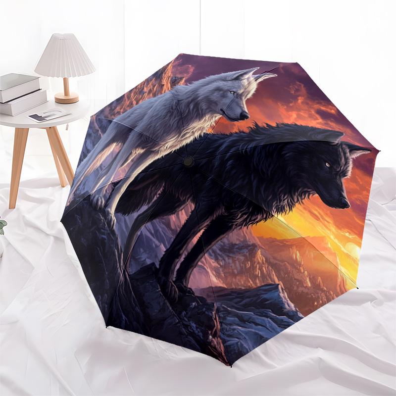 1 PC Automatic Folding Umbrella - Wolves Pattern, Portable & Foldable Design with 8 Ribs, Christmas Birthday Gifts