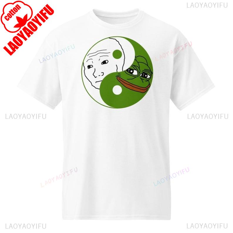 Funny Pepe The Frog and Wojak Yin Yang Meme Print T-shirt Summer Fashion Casual Comfortable Soft Cotton Unisex Tees Streetwear