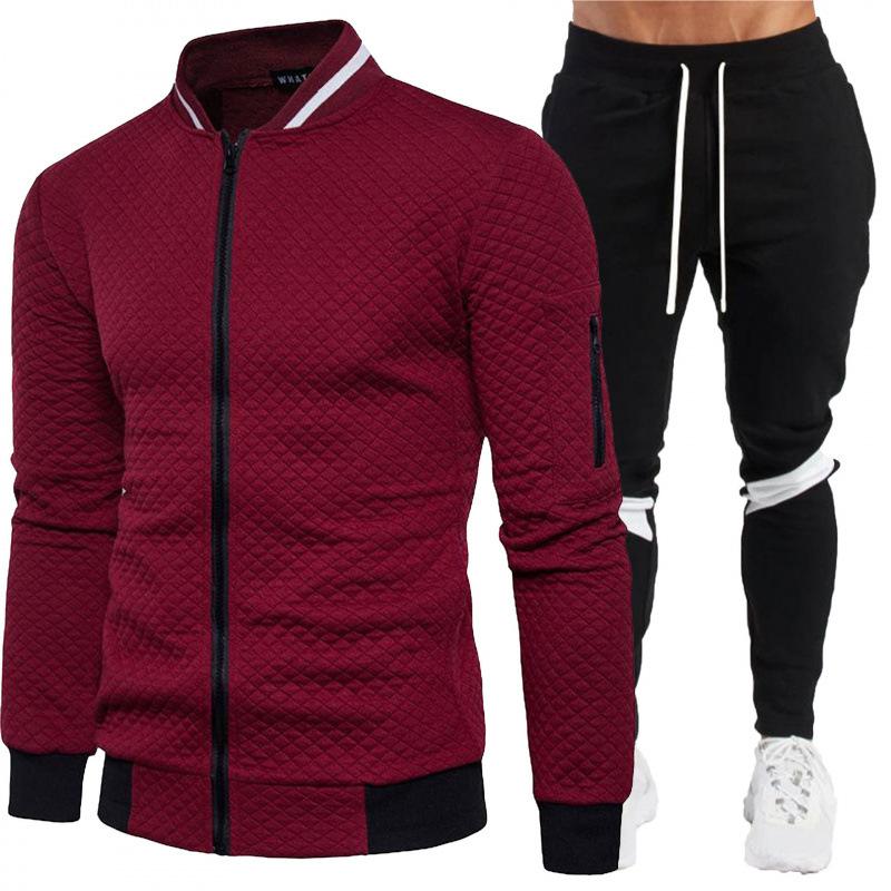 Spring Fashion Baseball Jersey Zipper Stand Up Collar Sweatshirt Jacket Men's Casual Cardigan Solid Color Set