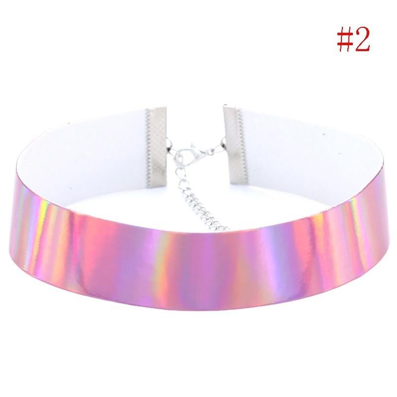 Holographic Choker Necklace Women PU Leather Chocker Handmade Laser Chocker Rainbow Punk Gothic Neck