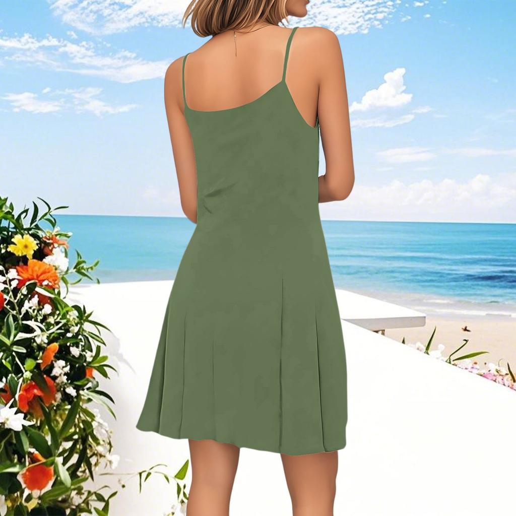 Dámské módní ležérní plážové šaty jednobarevné s kapsami šaty