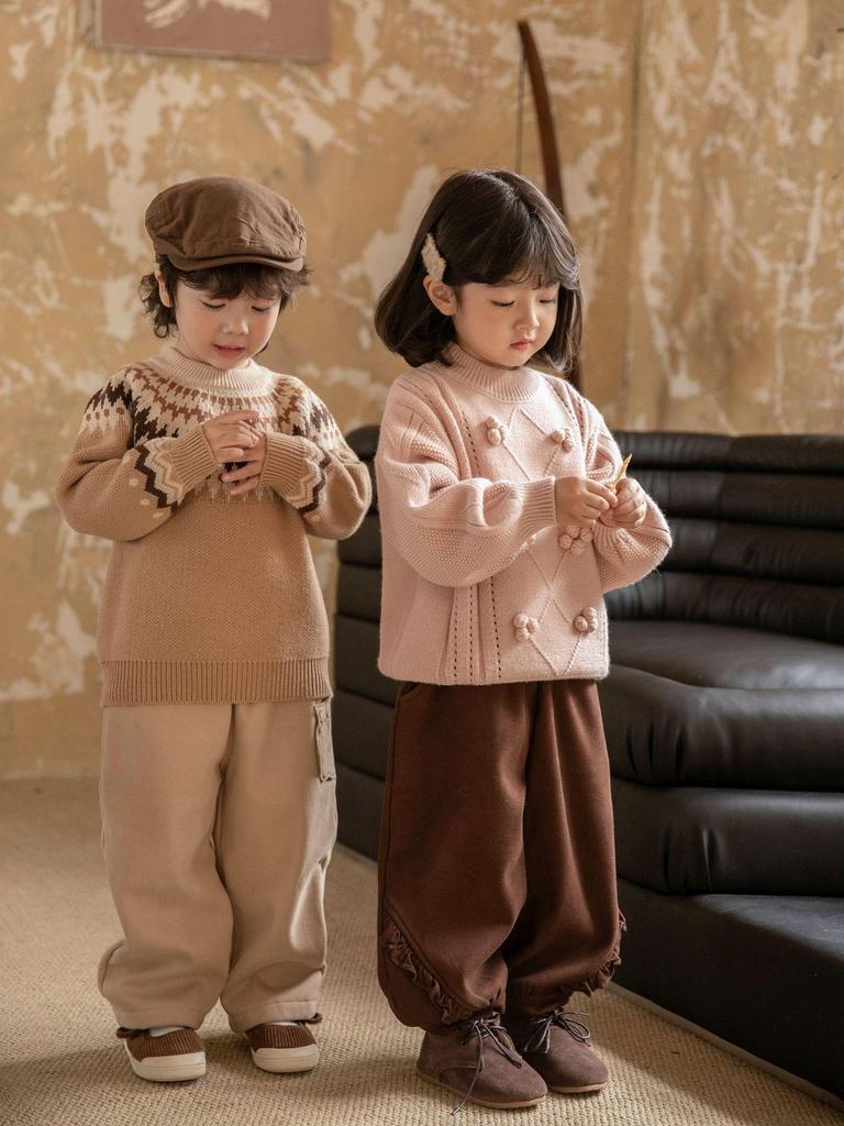 Rundhals Jacquard Strickpullover für Jungen & Mädchen - Winterverdickt für kleine & mittelgroße Kinder 2025