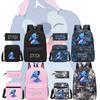 Stylish Black Stitch Backpack Set With Versatile Shoulder Bag And Pencil Case For School