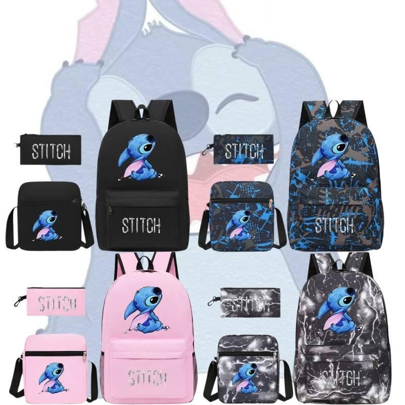 Stylish Black Stitch Backpack Set With Versatile Shoulder Bag And Pencil Case For School