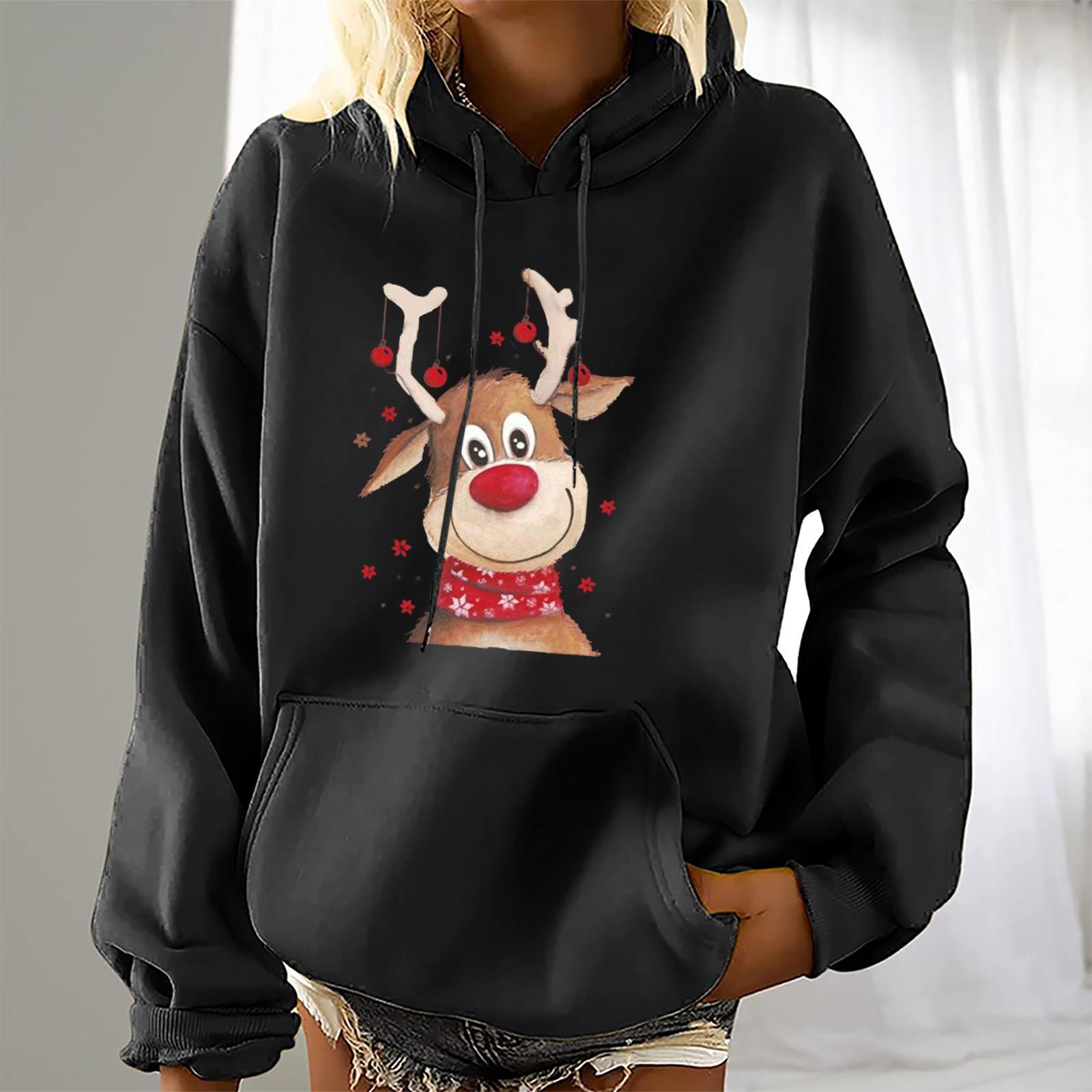 

Women s Fashion Leisure Christmas Party Printed Long Sleeve Hooded Pullover Top M чорний