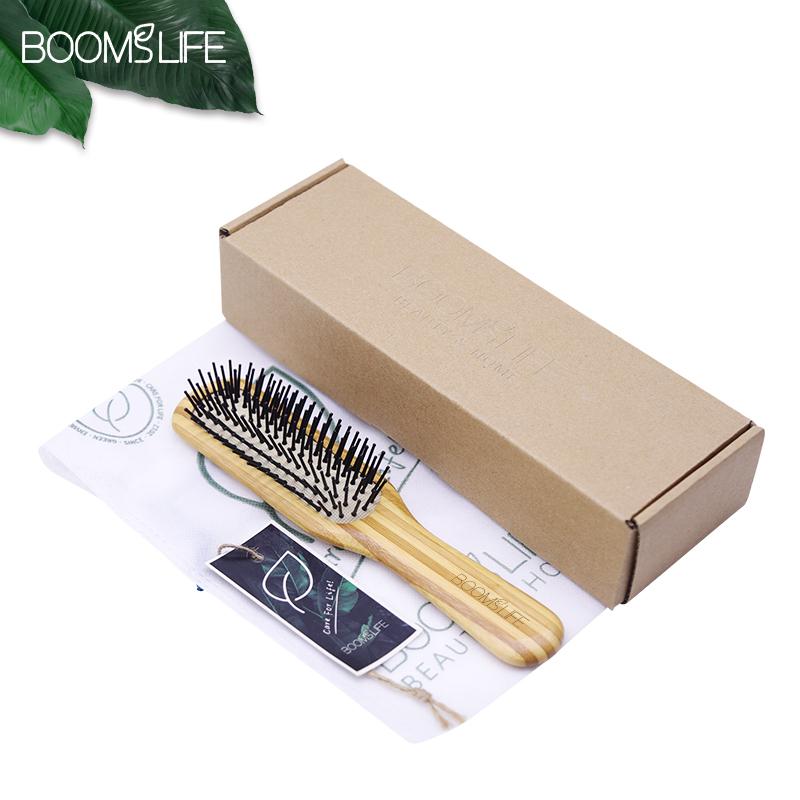 Name Bamboo Hair Brush Women Mini Bamboo Comb Paddle Detangling HairBrush with Nylon P Wood Comb Brosse Cheveux Femme