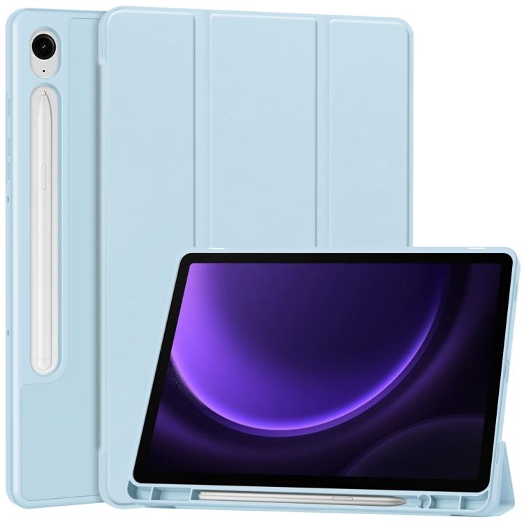 3-Fold Pure Color TPU Smart Leather Tablet Case with Pen Slot