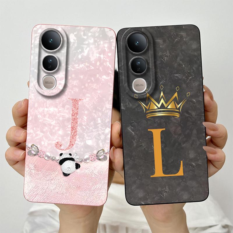 For Vivo V50 Lite Case V2441 Fashion Crown Letters Phone Shell Soft Liquid Silicone Back Cover Full Protection Shockproof Bumper