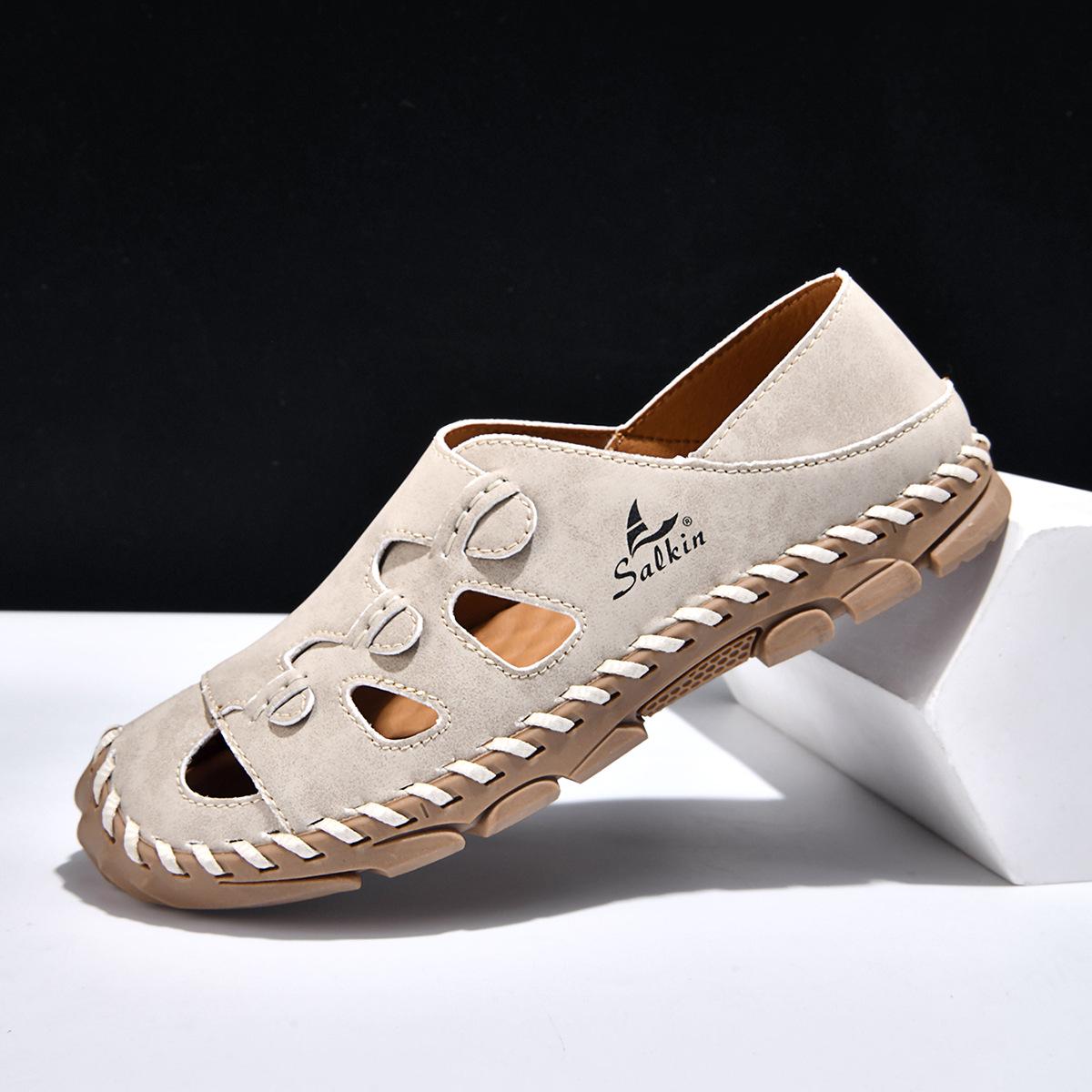 Men s Hand-Stitched Closed-Toe Sandals - Large Size, Breathable, Non-Slip, Comfortable Flip-Flops 40