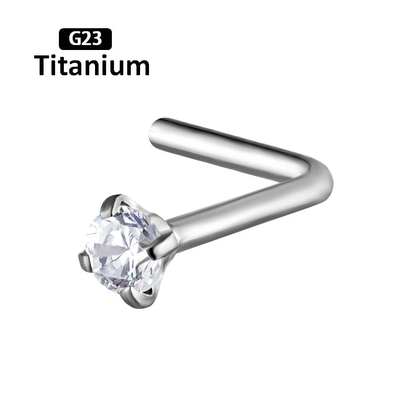 1PC 20G Nose Stud Multi Styles G23 Titanium 2mm Zircon 6.5mm Hook Bar Pin Ear Stud Earring Nose Lip Piercing Body Jewelry Labret