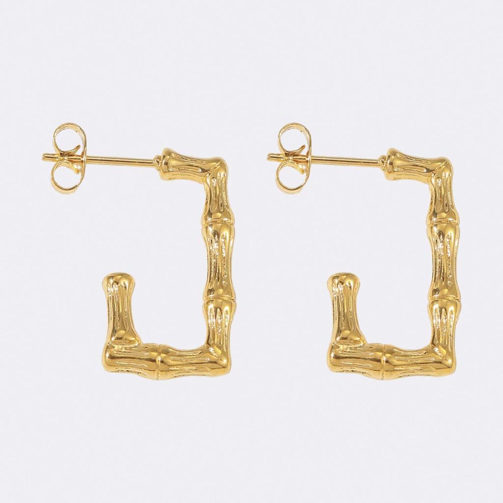 304 Stainless Steel Square Bamboo Joint Hoop Earrings for Women