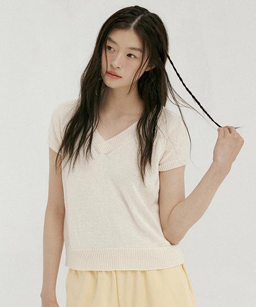 Lingseoul Modal Blended Hanji V-Neck Knit-Ivory