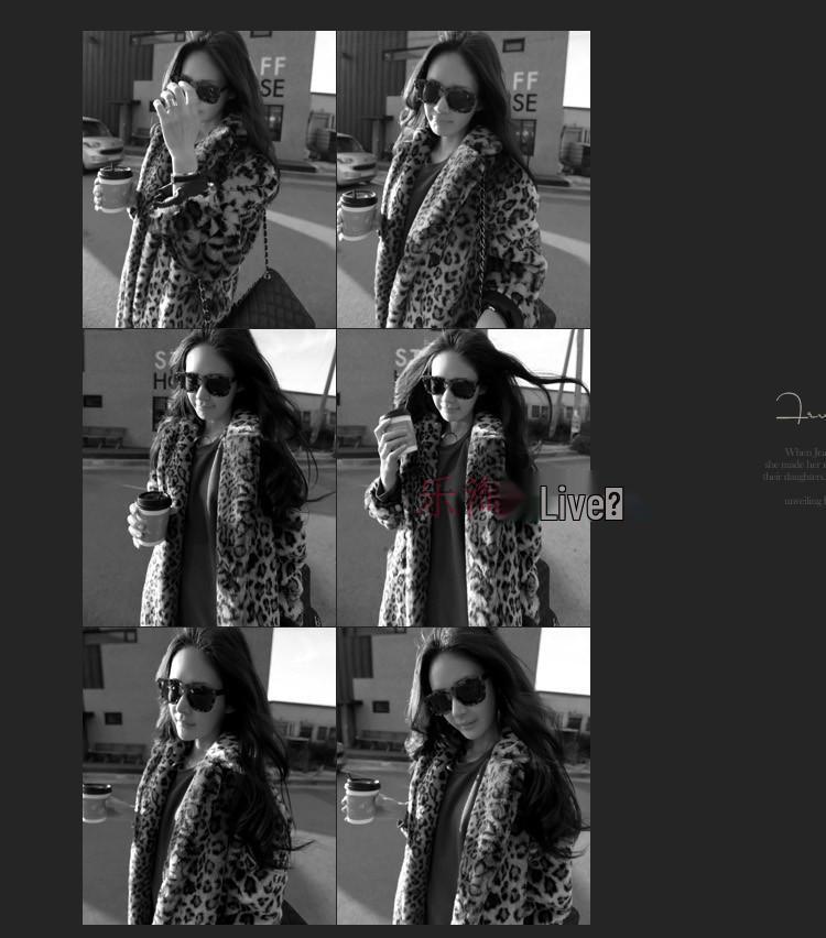 2014 Women's Sexy Mid-Length Leopard Print Faux Fur Trench Coat