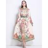 Spring Autumn Women Vintage Designer Print Runway Dresses Turn-down Collar Single Breasted Long Maxi Party Shirt Dress With Belt