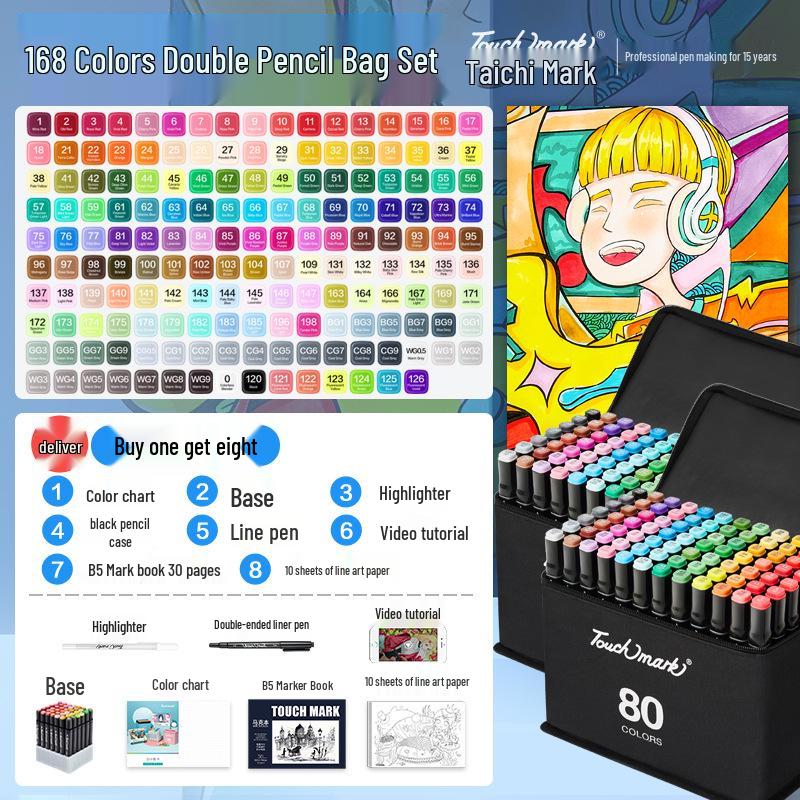 Dual-Tip Art Marker Set - 120 Colors, Hard Tip, Oil-Based for Students