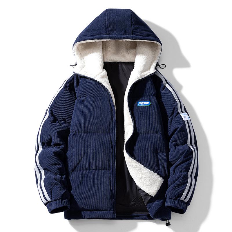 

Зимнее мужское корейского стиля утолщенное теплое хлопковое пальто с капюшоном из овечьего бархата, свободное, с логотипом автомобиля, модное вельветовое хлопковое пальто для пары 4XL