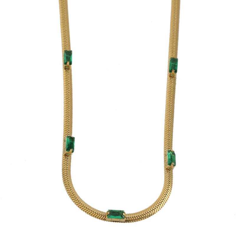 New Personal Luxury Gold Color Stainless Steel Emerald Necklace for Women Charm Green Crystal Bride Party Collar Jewelry No Fade