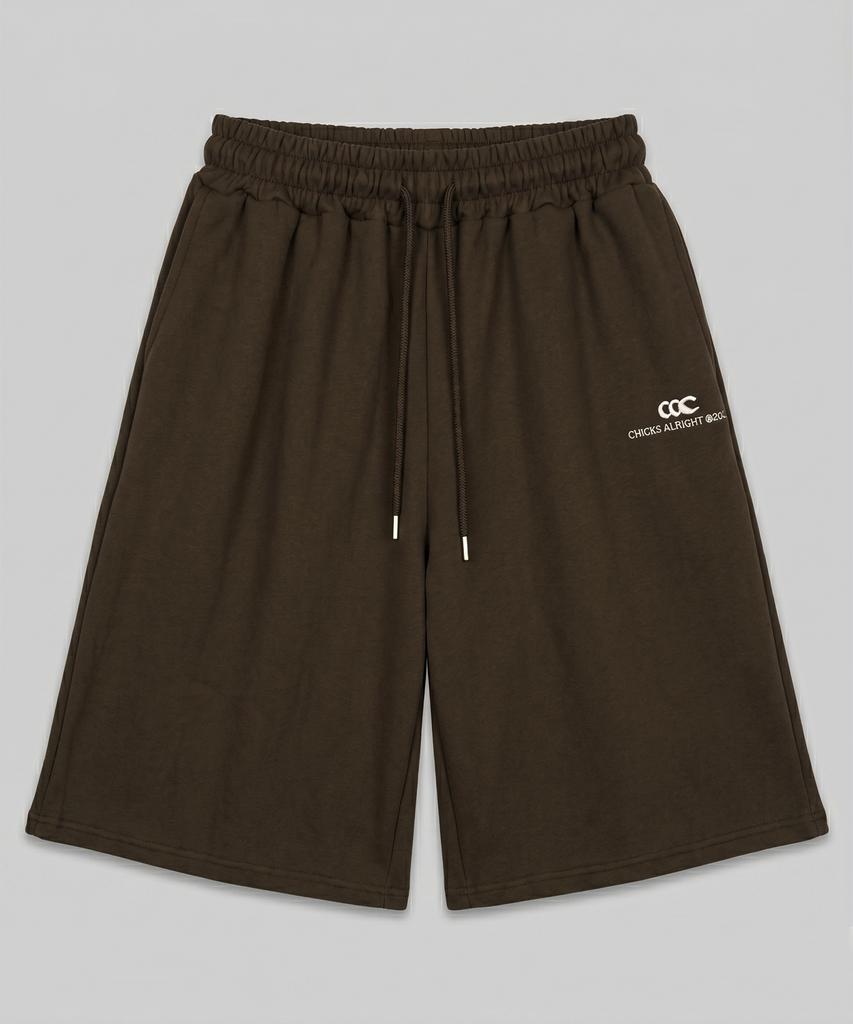 CHICKS All-Light Embroidered One-Pleat Wide Bermuda Sweatpants Black