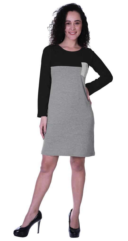 Moomaya Womens T-shirt Dress Full Sleeve Sequin Patch Pocket Summer Dresses