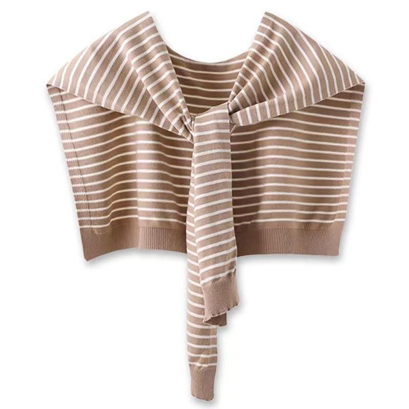 

Korean Knit stripe Warm Shawl Female Outdoor Summer Air Conditioned Room Protect Cervical Spine Cloak Scarf Neck Guard Scarve One Size хаки