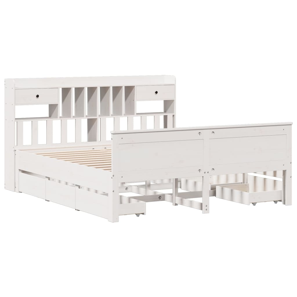 Solid Wood Bed with Shelf Without Mattress White 180x200 Cm Pine