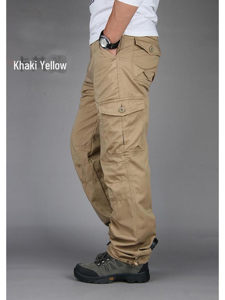 Men's Multi-pocket Cotton Cargo Pants: Spring/Autumn Loose Fit