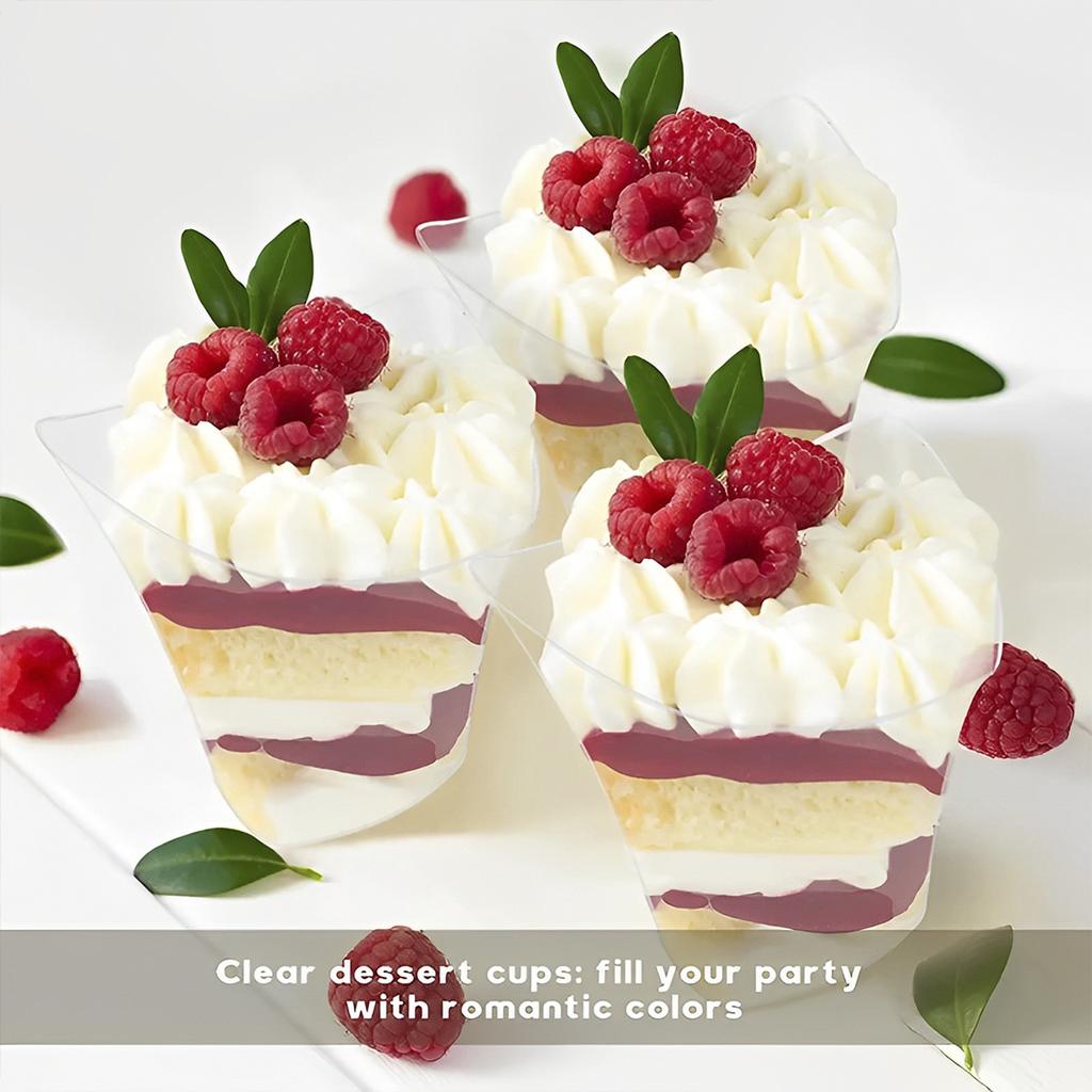 200Pcs Dessert Cups Disposable Plastic Mousse Cup 100ml Transparent Pudding Cup with Spoons Multipurpose Cheesecake Parfait Pot