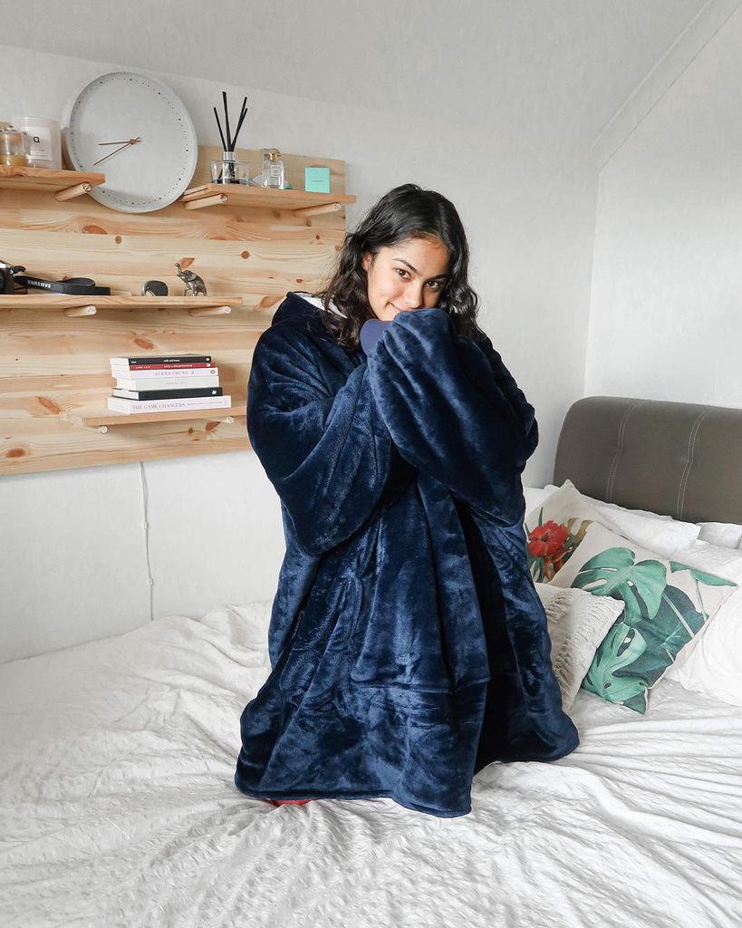 Flannel Lazy Wearable Blanket Hoodie for Indoor & Outdoor Cold-Weather Comfort