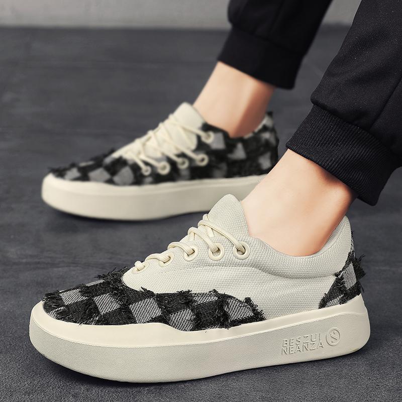 Men Shoes High Quality Vulcanized Ragged Canvas New Product Retro Thick Sole Men's Shoe Sneakers Canvas Student Board