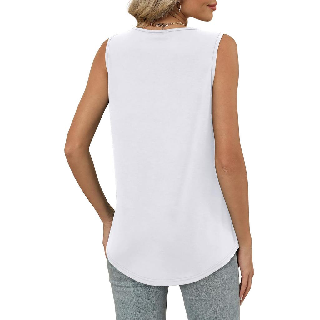 Women's Fashion Solid Color V-Neck Sleeveless Ruffled Vest T-Shirt Top