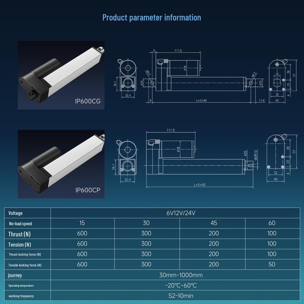 Industrial Grade 12V DC High Thrust Electric Telescopic Linear Motor with IP600 Protection